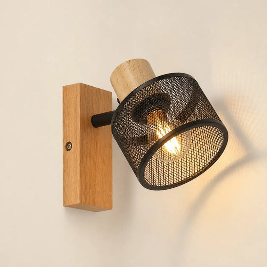 Applique Murale Noire E27 Style Bois Moderne
